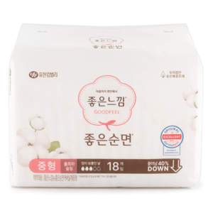 GOOD FEEL Organic Cotton Ultra-Thin and Soft Sanitary Napkins with Wings, 26cm, 18 pcs 1 each