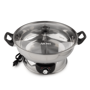 Aroma Housewares ASP-610 Dual-Sided Shabu Electric Hot Pot, 5Qt, Stainless Steel 1 count